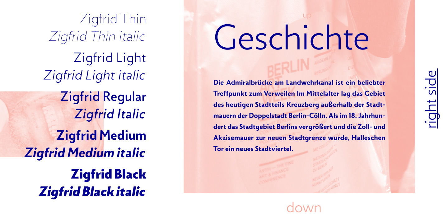 Beispiel einer Zigfrid Thin italic-Schriftart